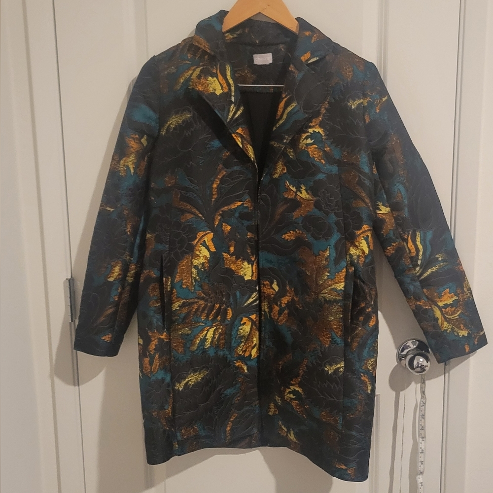 Chico's Floral Tapestry Brocade Coat Size M/L